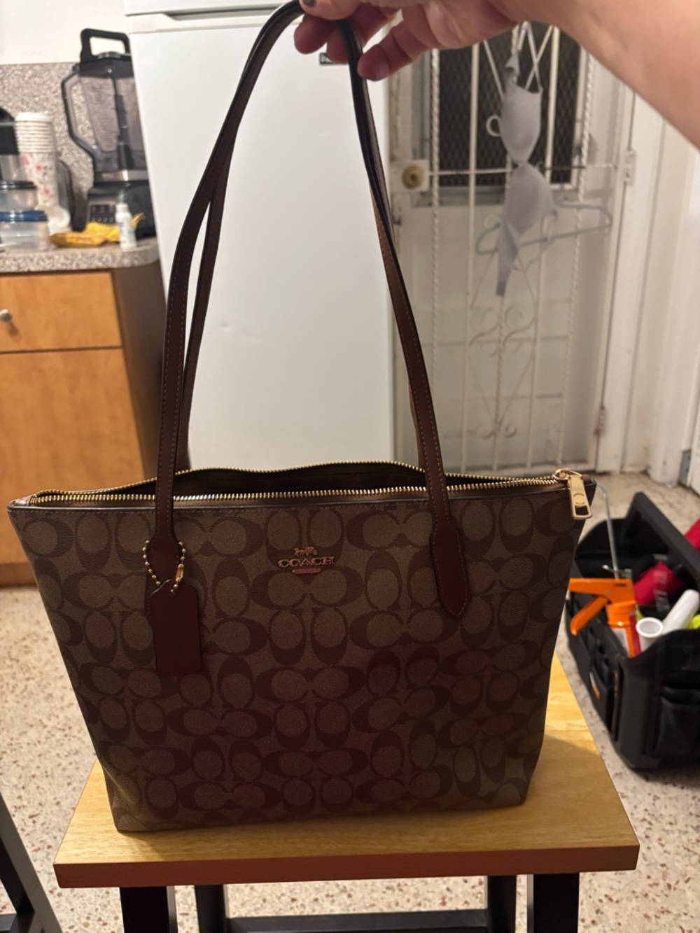 Coach Zip Top Tote Bag signature canvas style 4455